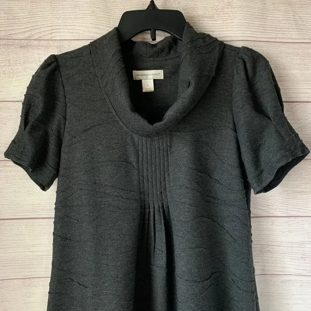 Christopher & Banks Gray Cowl Neck Dress Short Sleeves Size 6